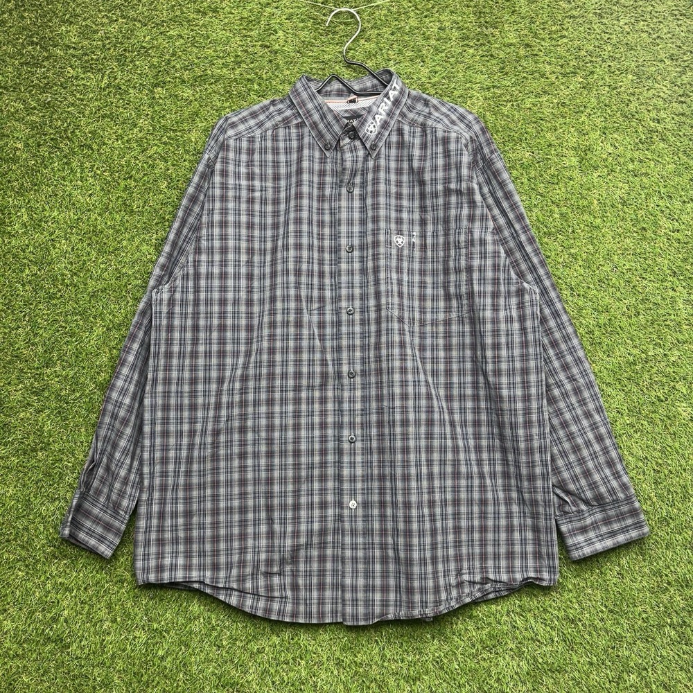 Ariat Pro Series Shirt Mens XL Gray Blue Plaid Snap Button Western Workwear